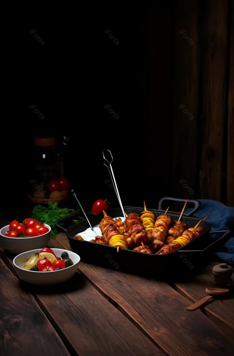 肉类烧烤烤串水果实拍摄影图,高清,摄影图,摄影图片,图片大全,摄影图免费下载